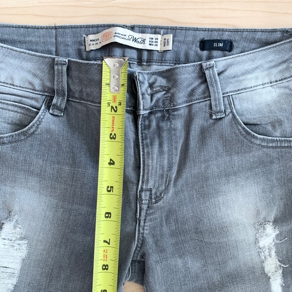 Zara MMXII TRF Premium Wash Slim Fit Distressed Light Grey Denim Jeans - Picture 9 of 10